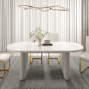 Oval White Dining Table & 6 White PU Leather Dining Chairs