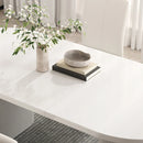 Oval White Dining Table & 6 White PU Leather Dining Chairs