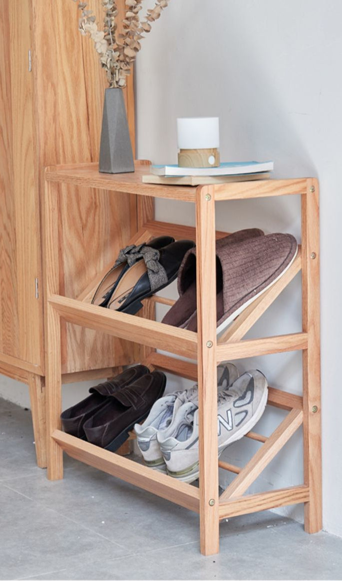 Multi-Tier Slant Wooden Shoe Rack By Miza