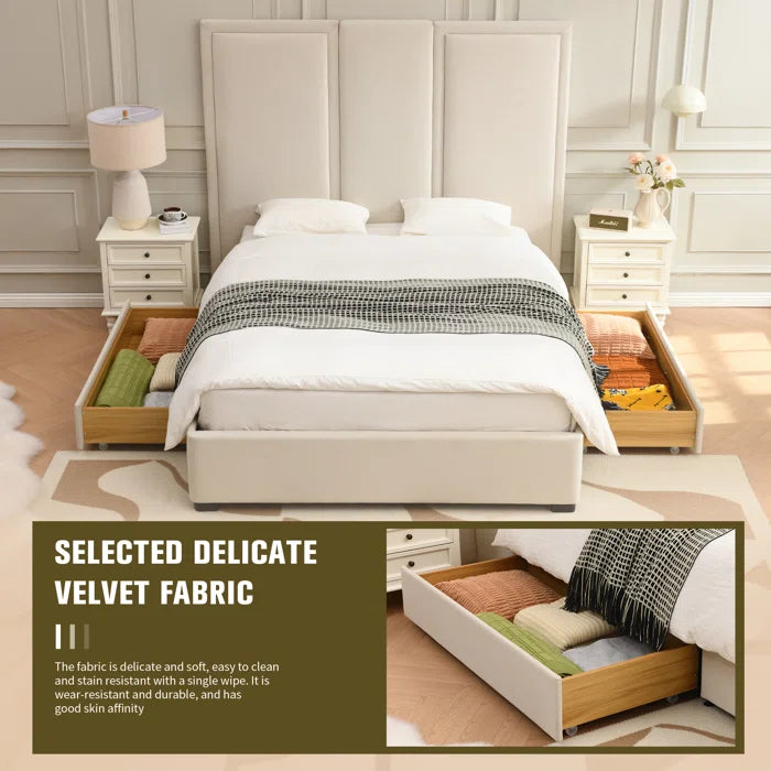 Platform Bed With Extra High Headboard and 2 Extra Large Capacity Drawers