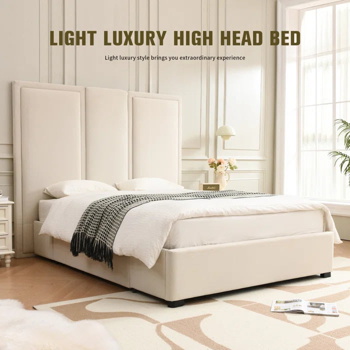 Platform Bed With Extra High Headboard and 2 Extra Large Capacity Drawers