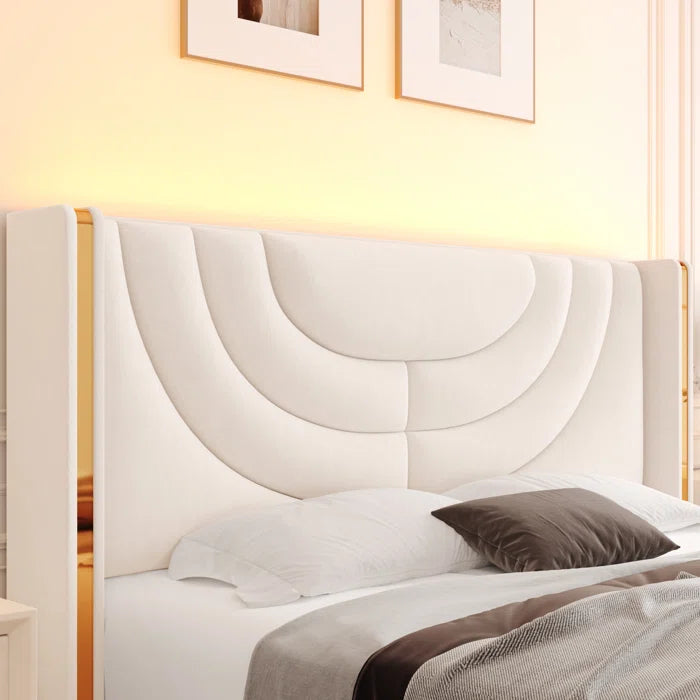 Luxurious Velvet Wingback Bed With Hidden Storage Solution