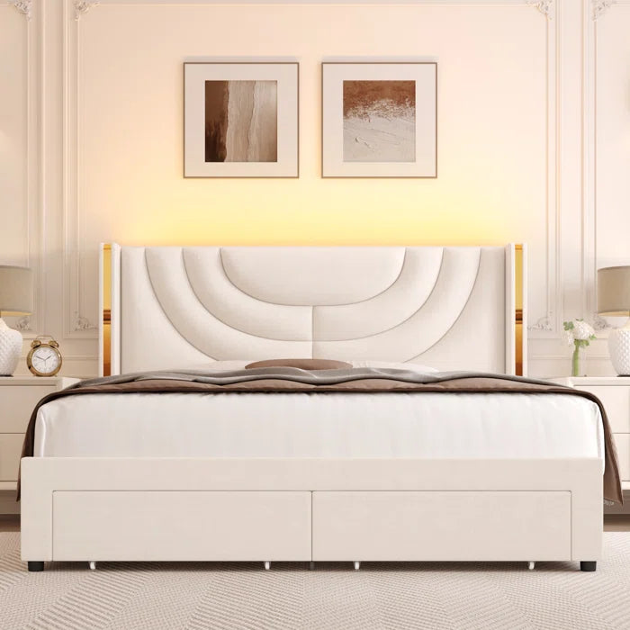 Luxurious Velvet Wingback Bed With Hidden Storage Solution