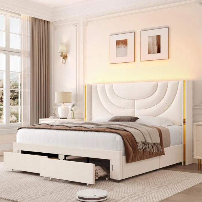 Luxurious Velvet Wingback Bed With Hidden Storage Solution