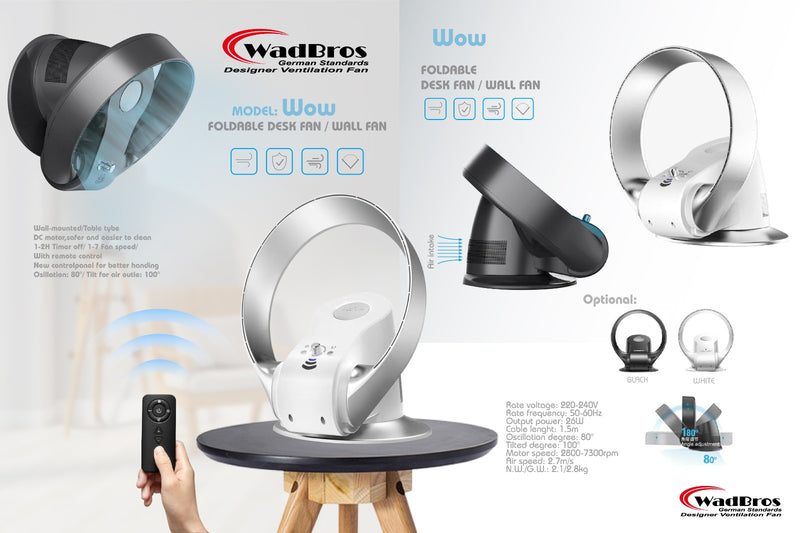 WOW Bladeless Surface / Wall Mounted Personal Air Circulation Fan With Remote By Wadbros