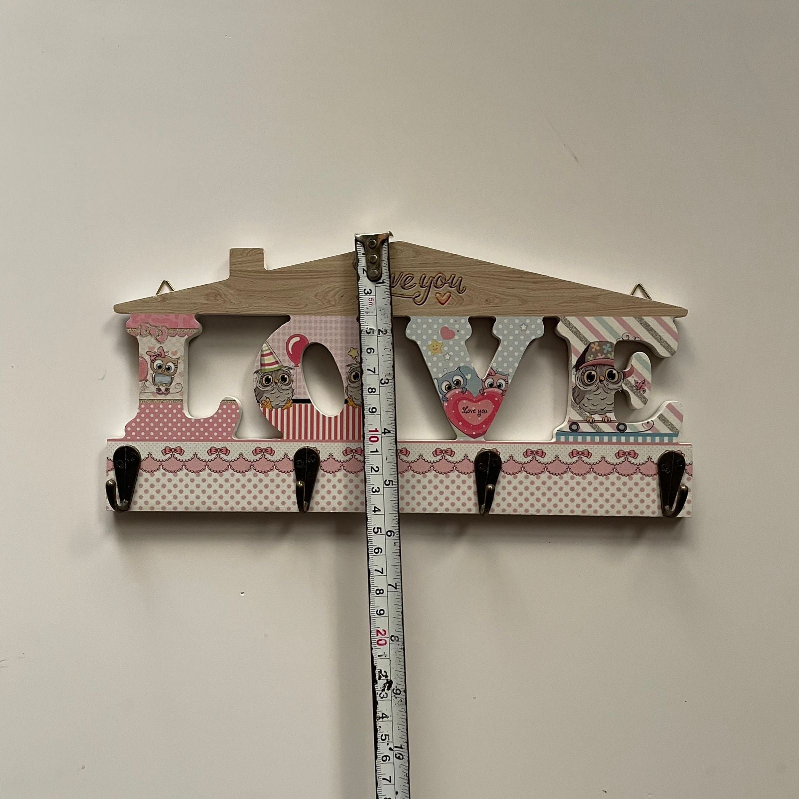 Stylish Love Design Wooden Colorful Key Holder With 4 Hooks for Hanging -1 PC-BY APT