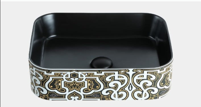 Stylish Bathroom Basin With Midnight Black Finish And Artistic Detailing By TGF