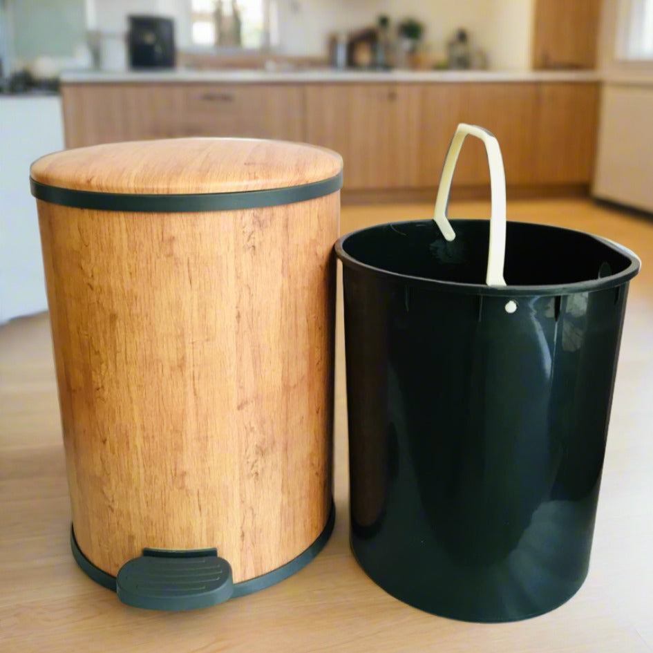 Elegant Wooden Style PVC Pedal Dustbin Durable And Stylish Waste Solut PeelOrange