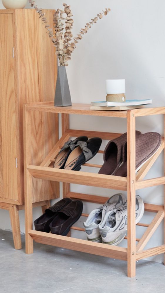 Multi-Tier Slant Wooden Shoe Rack By Miza