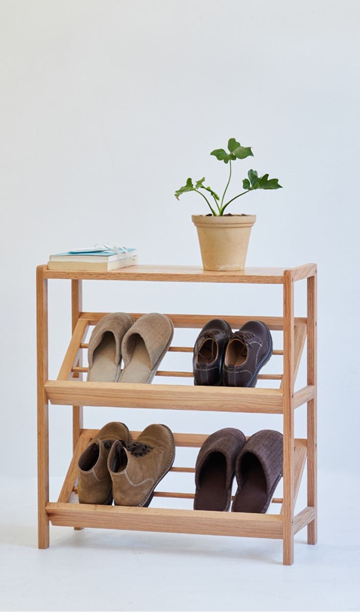 Multi-Tier Slant Wooden Shoe Rack By Miza