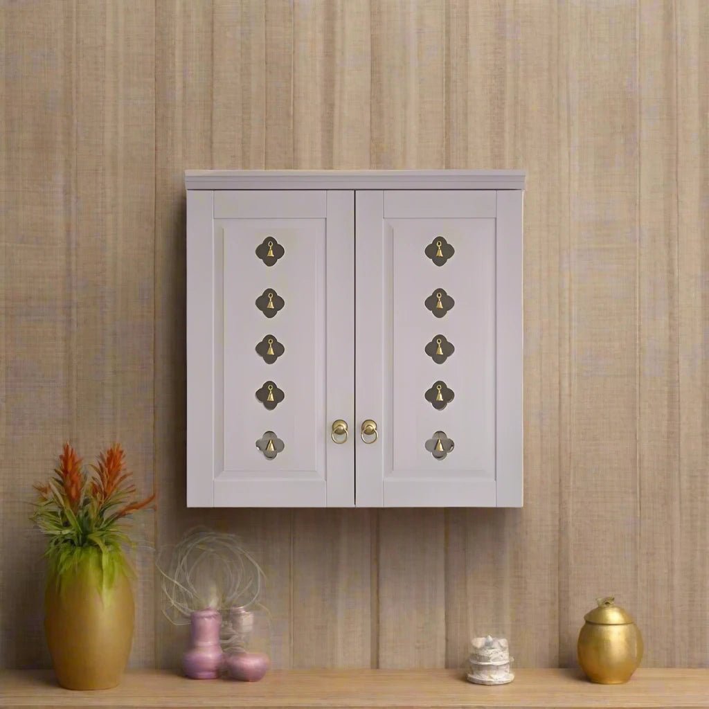 Compact Harmony: Wall-Mounted Puja Shelf With Symbolic Tree Design