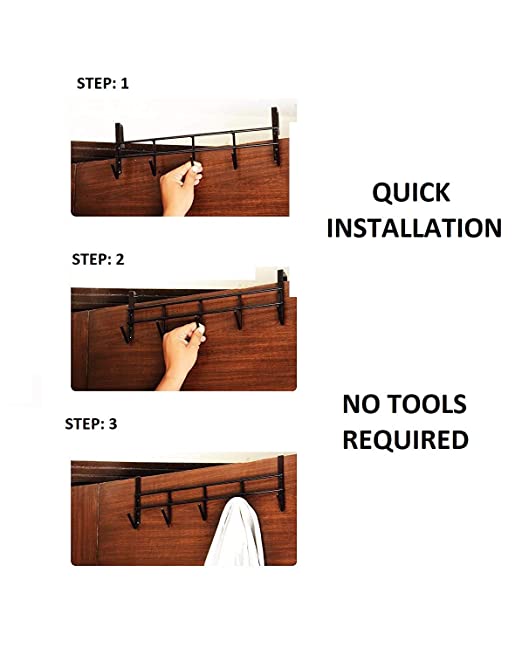 Steel over The Door Hook Hanger, Hanging Organizer Rack with No Hole Drilling Required for Upto 4 cm thick Doors Dark Brown (Dark Brown, 5 Hooks) by AK