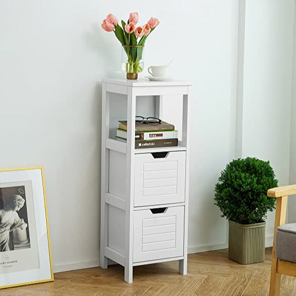 Bathroom Floor Cabinet – MDF Wooden Storage Organizer With 3 Drawers And 3 Shelves, White