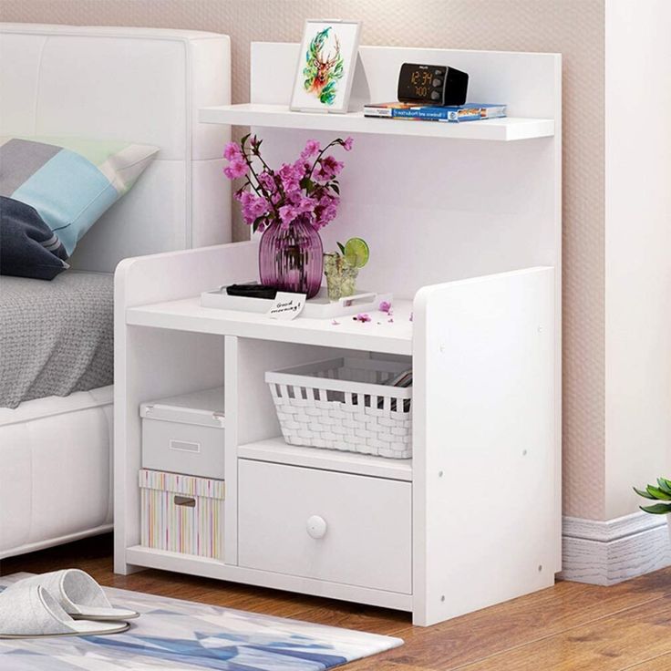 Bed Side Table with Shelf & Drawer Storage Cabinet