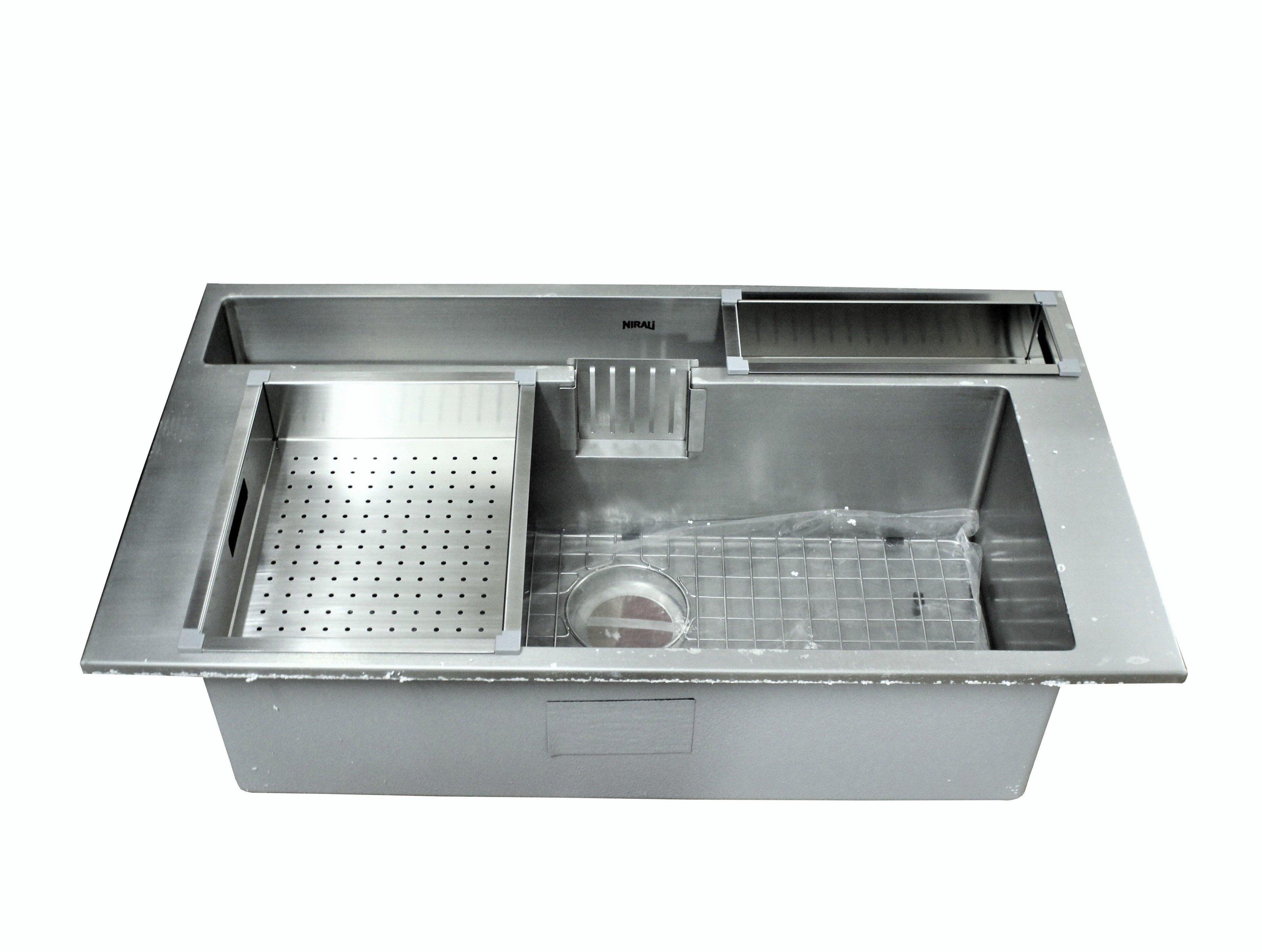 Nirali Era Satin Finish Kitchen Sink in Stainless Steel 304 Grade + PVC Plumbing Connector - peelOrange.com