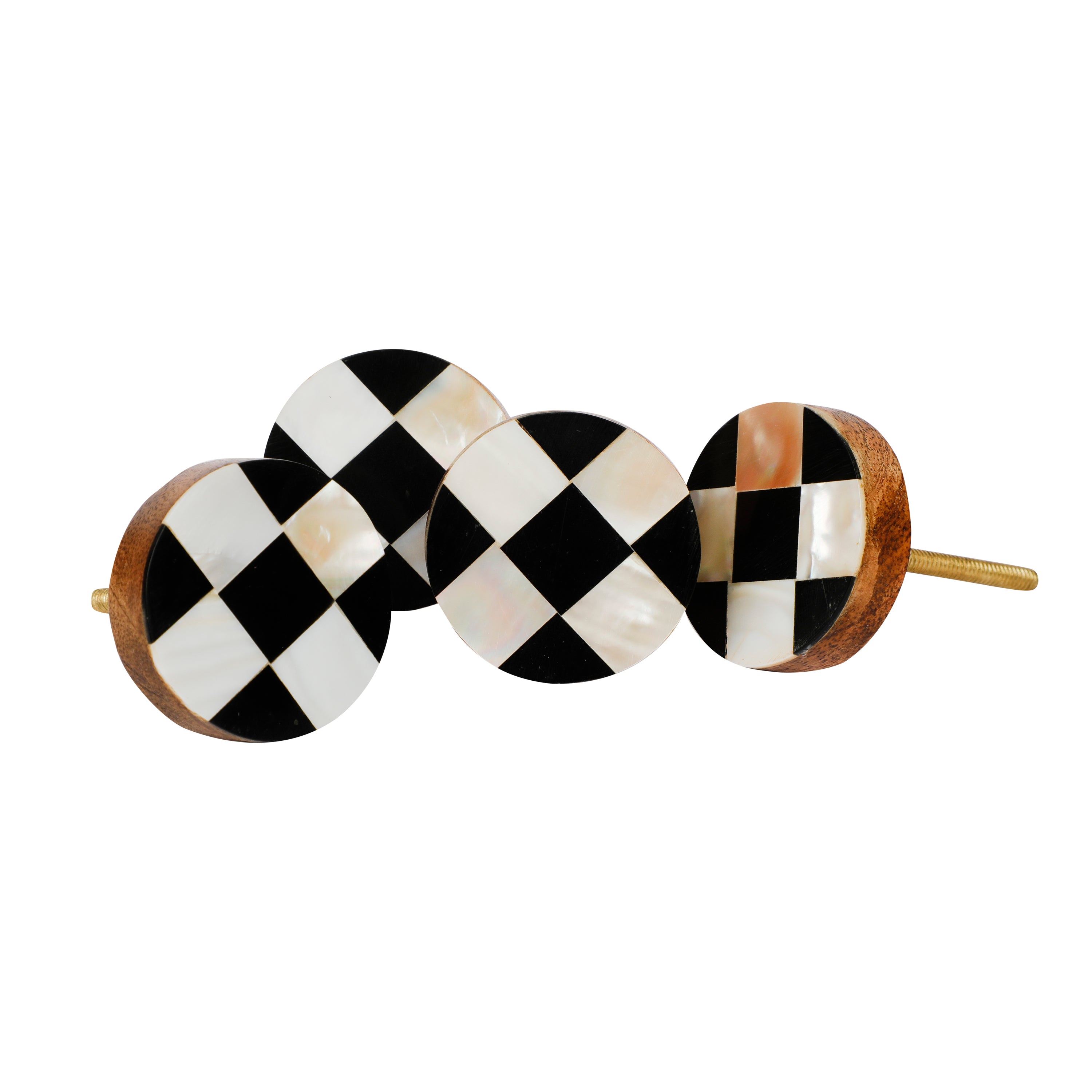 Check Design Black & White Resin,Wood & MOP Cupboard Door Knob, Drawer Pull 1Pc