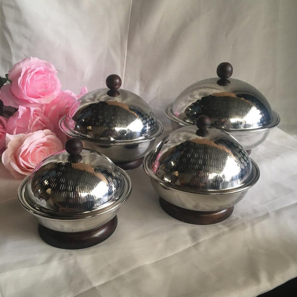 Stainless Steel Set of 4 Fruits & Nuts Bowl / Butter Dish / Serving Dish / Candy Pot With Lid Set Of 4 By INDI