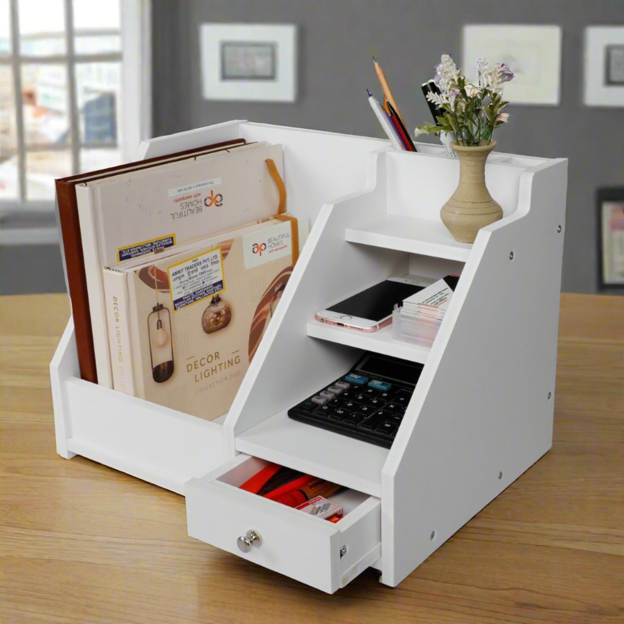 Multi Use Desktop Stationery Organizer Box with Drawer Rack By Miza