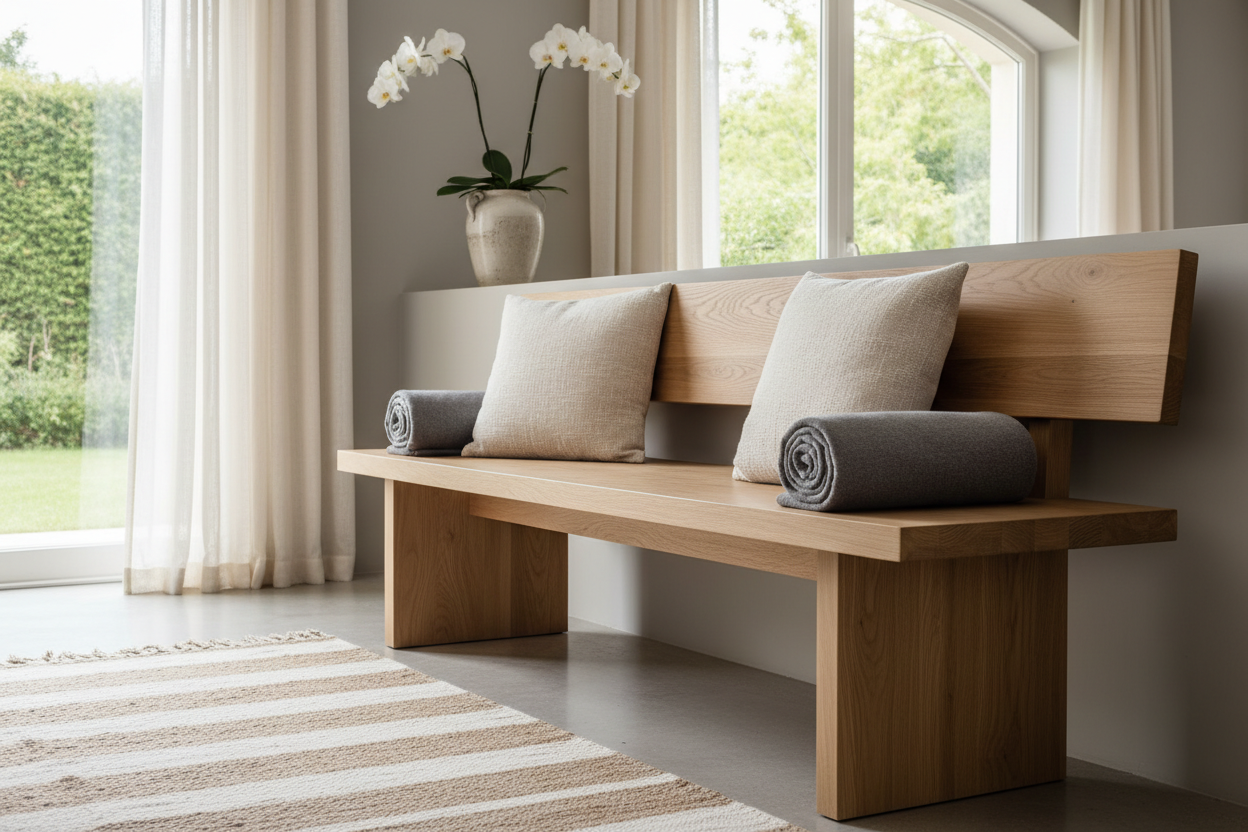 Premium wooden bench in warm neutral tones