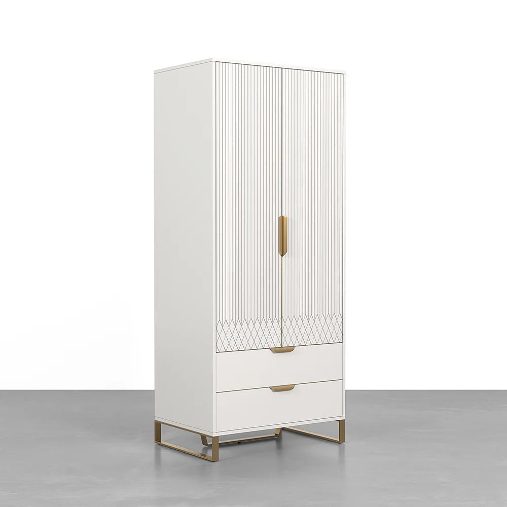 Modern White & Black Tall Wardrobe With Storage Bedroom Clothing Armoire