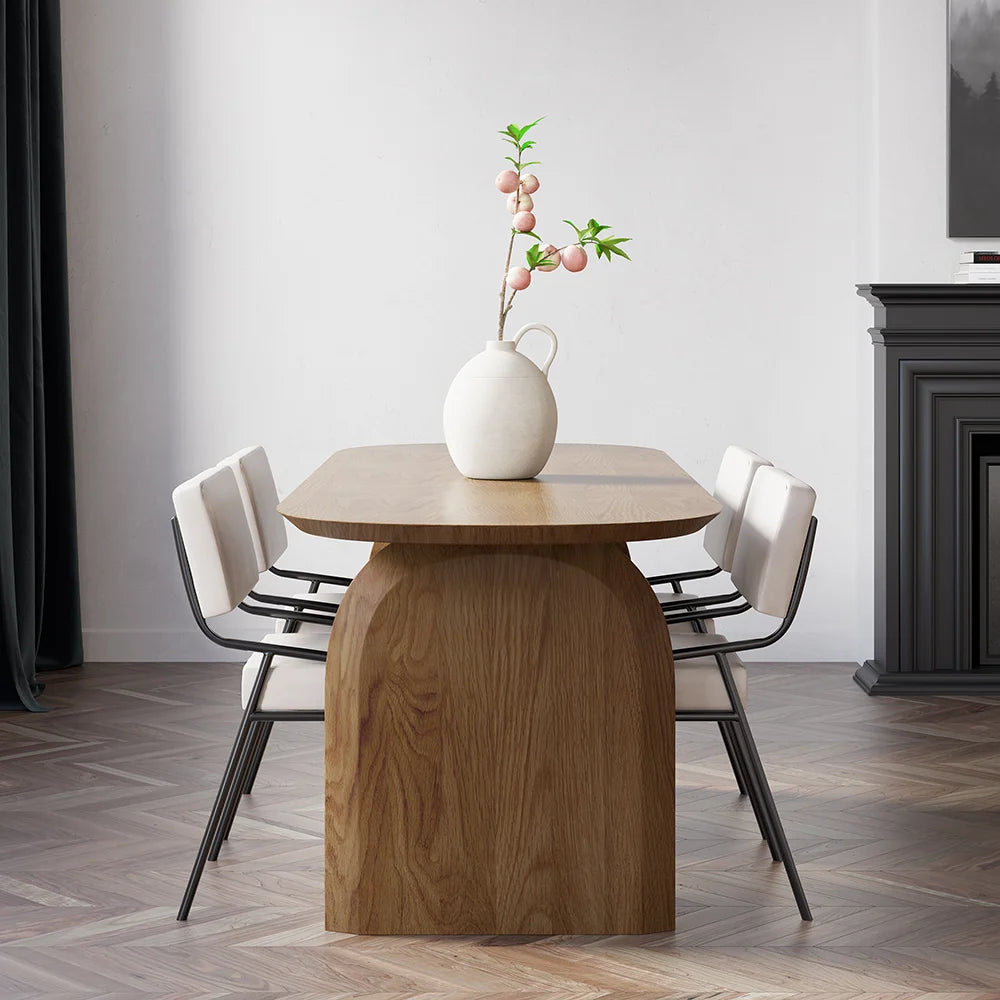 Oval Solid Wood Dining Table With Sturdy Pedestals