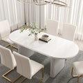 Oval White Dining Table & 6 White PU Leather Dining Chairs