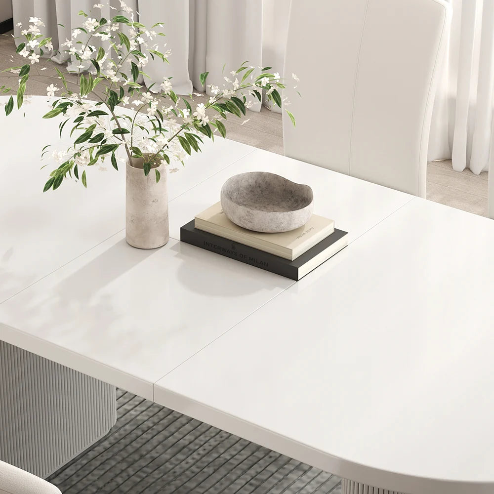 Oval White Dining Table & 6 White PU Leather Dining Chairs