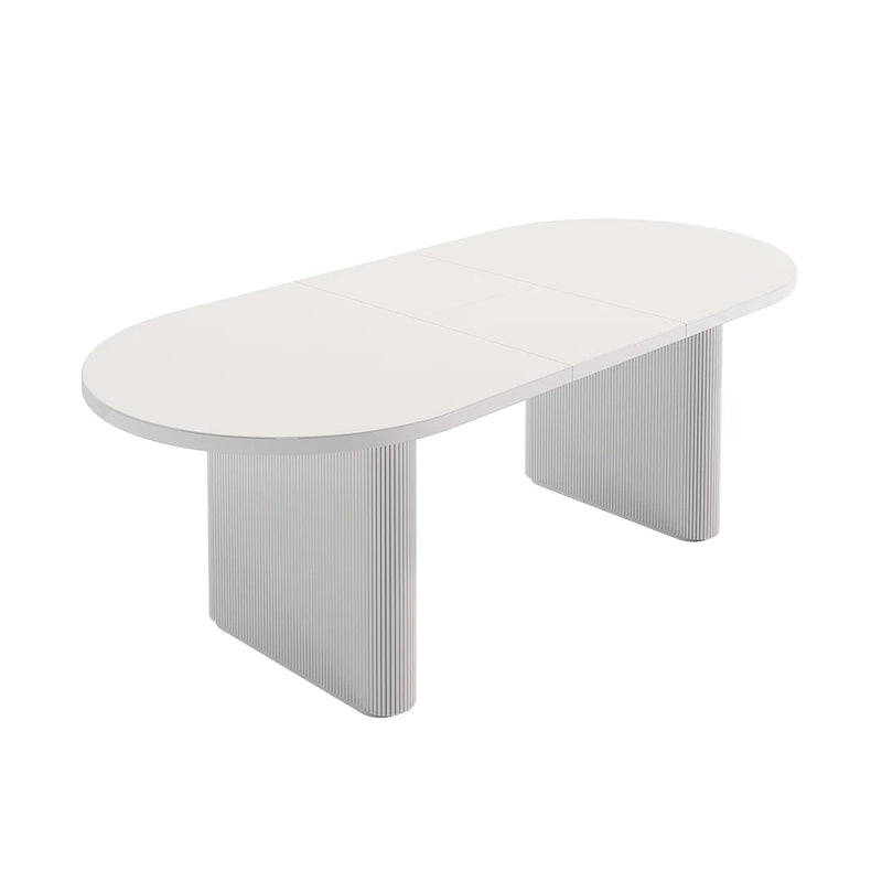 Oval White Dining Table & 6 White PU Leather Dining Chairs