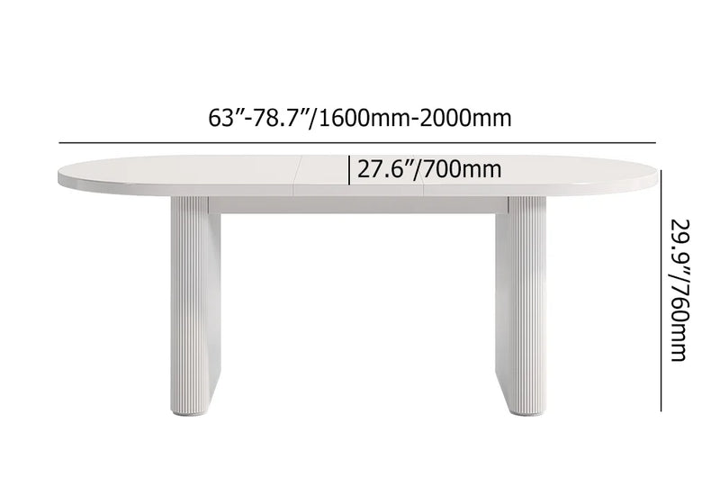 Oval White Dining Table & 6 White PU Leather Dining Chairs
