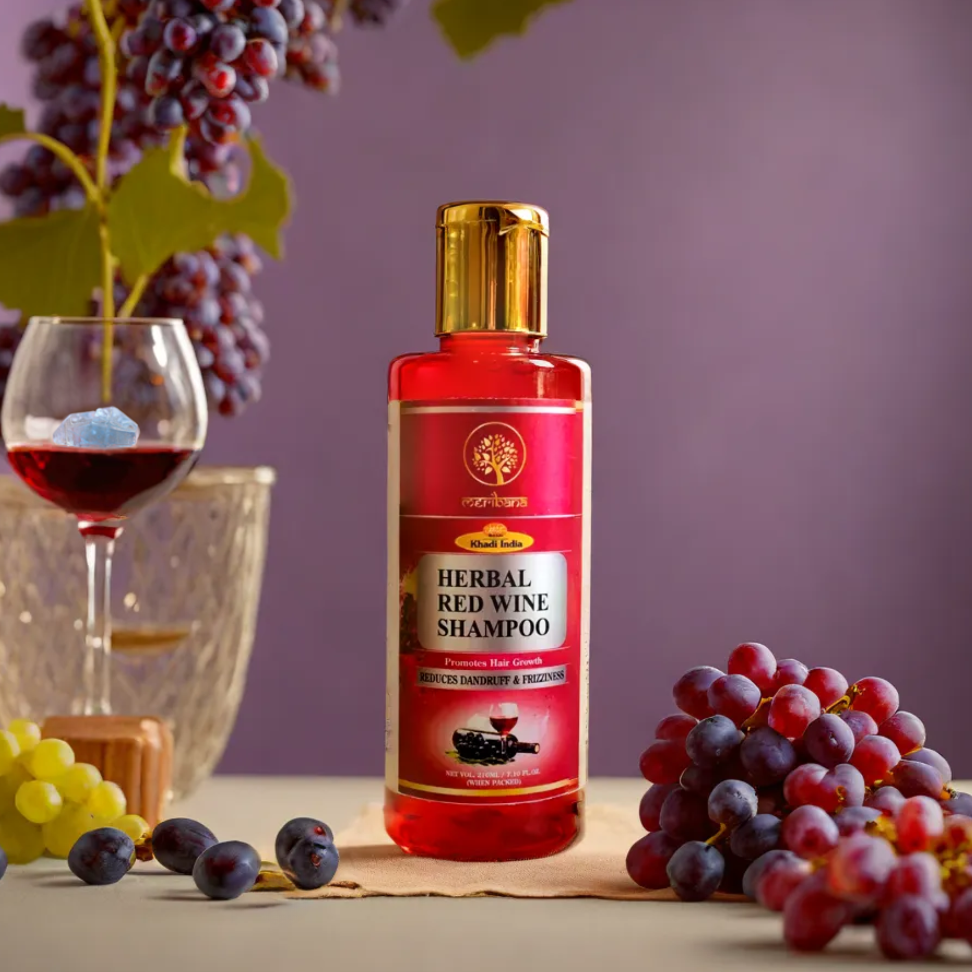 Khadi Meribana Pack of 2 Wine Essence Red Wine Shampoo Luxurious Shine & Anti-Aging 210 ml