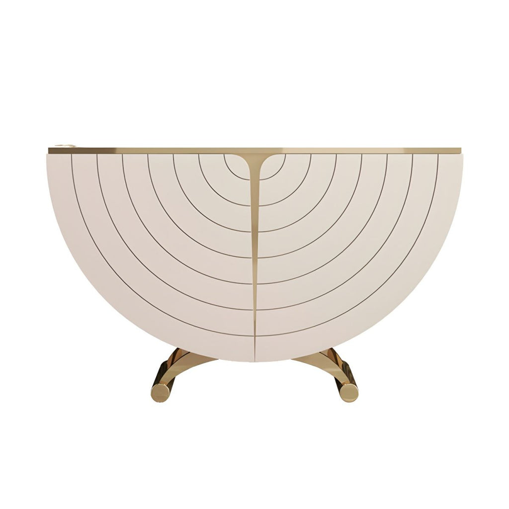 Modern Stone Top Console Table with Abstract Wood Base, 2 Cabinets and 2 Shelves