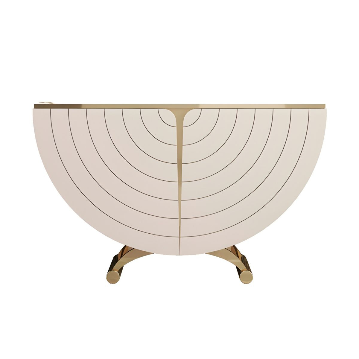 Modern Stone Top Console Table with Abstract Wood Base, 2 Cabinets and 2 Shelves