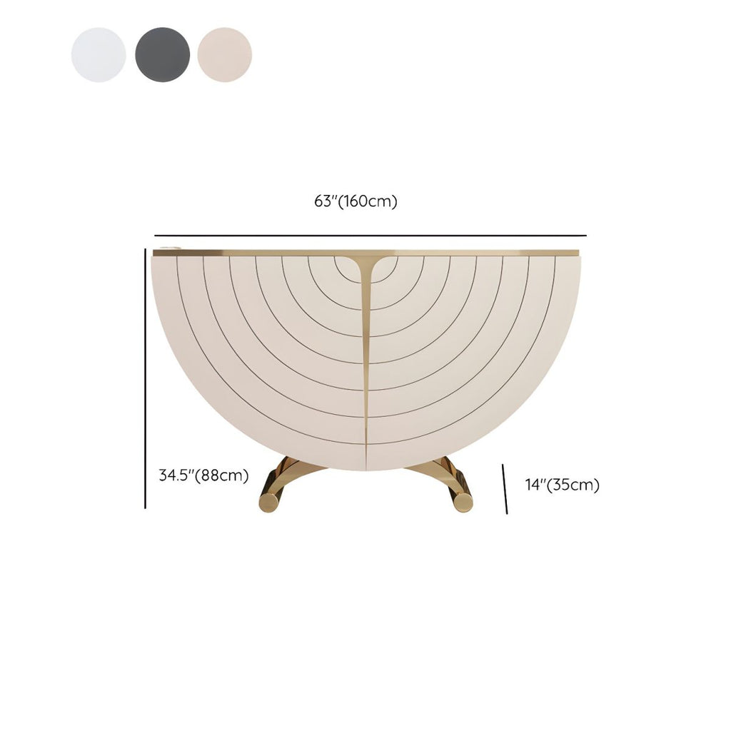 Modern Stone Top Console Table with Abstract Wood Base, 2 Cabinets and 2 Shelves