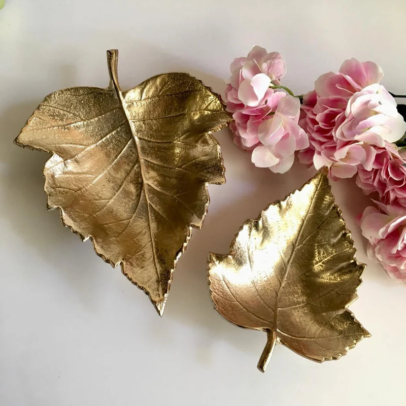 Leaf Shape Tray in Polished Aluminum Set of 2