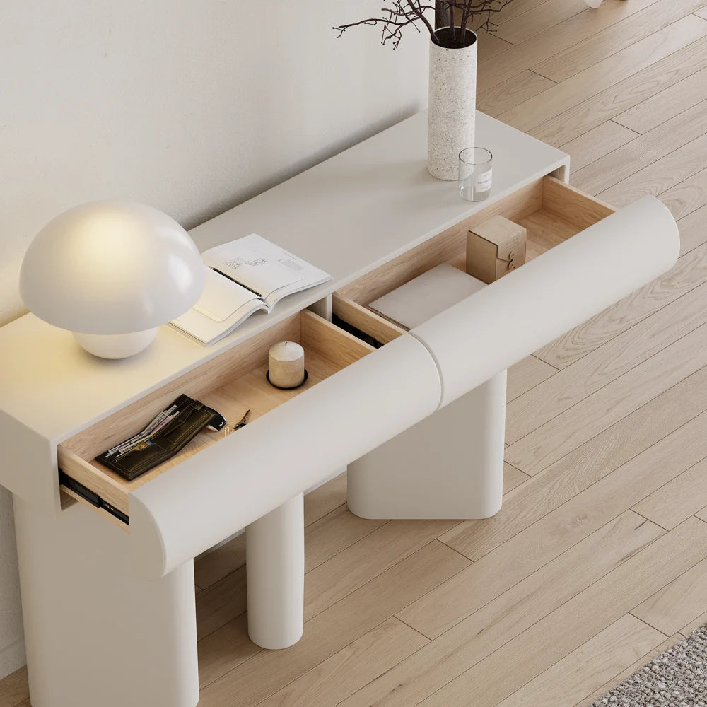 Modern Faux Leather Console Table With Storage Entryway Table