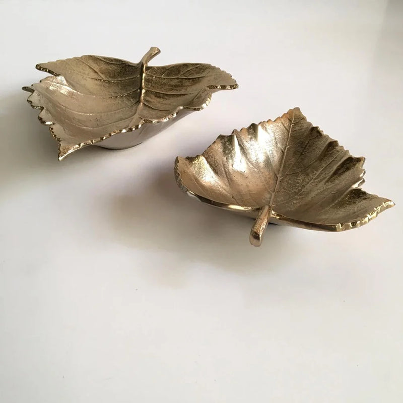 Leaf Shape Tray in Polished Aluminum Set of 2
