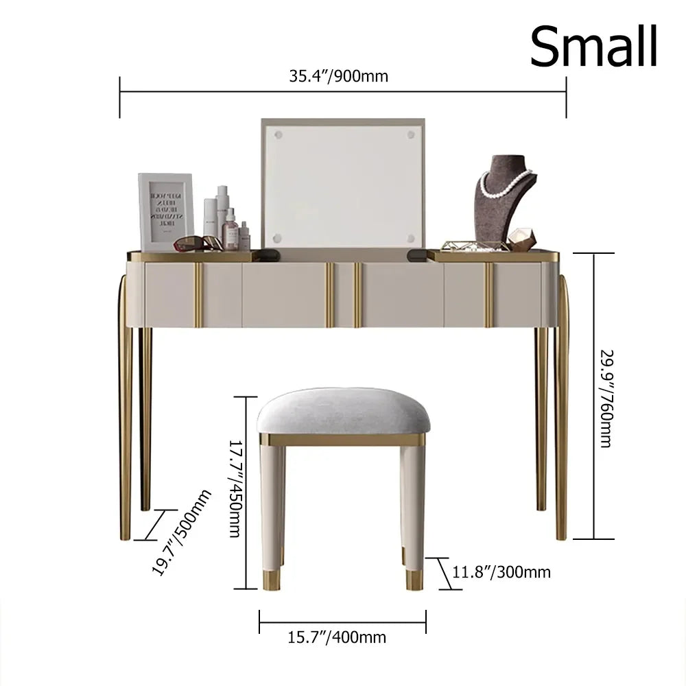 Versatile Glam: Flip Top Makeup Table With Storage & Stool
