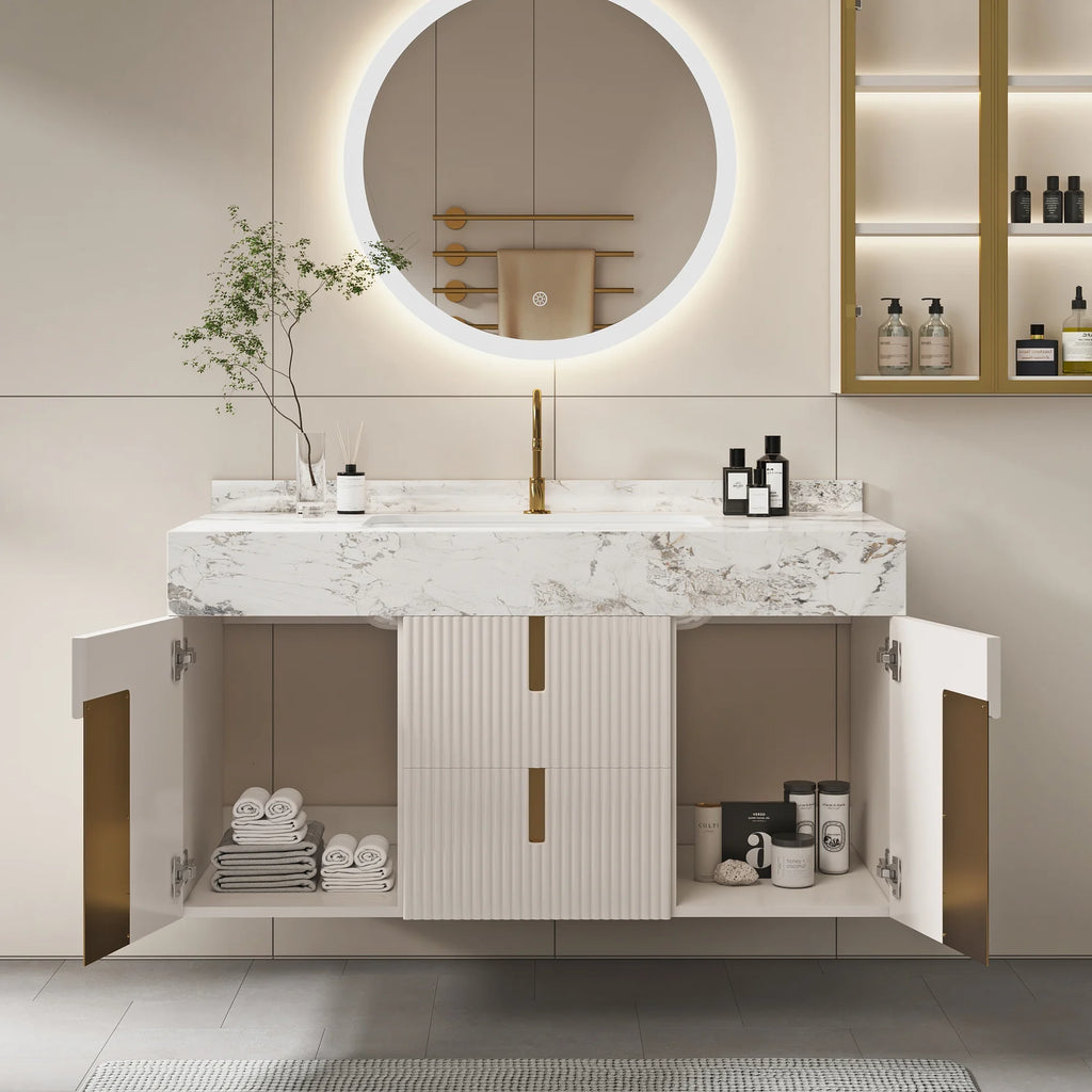 Modern Sintered Stone Bathroom Vanity Ceramic Single Sink Wall Mounted