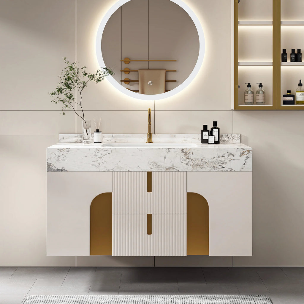 Modern Sintered Stone Bathroom Vanity Ceramic Single Sink Wall Mounted