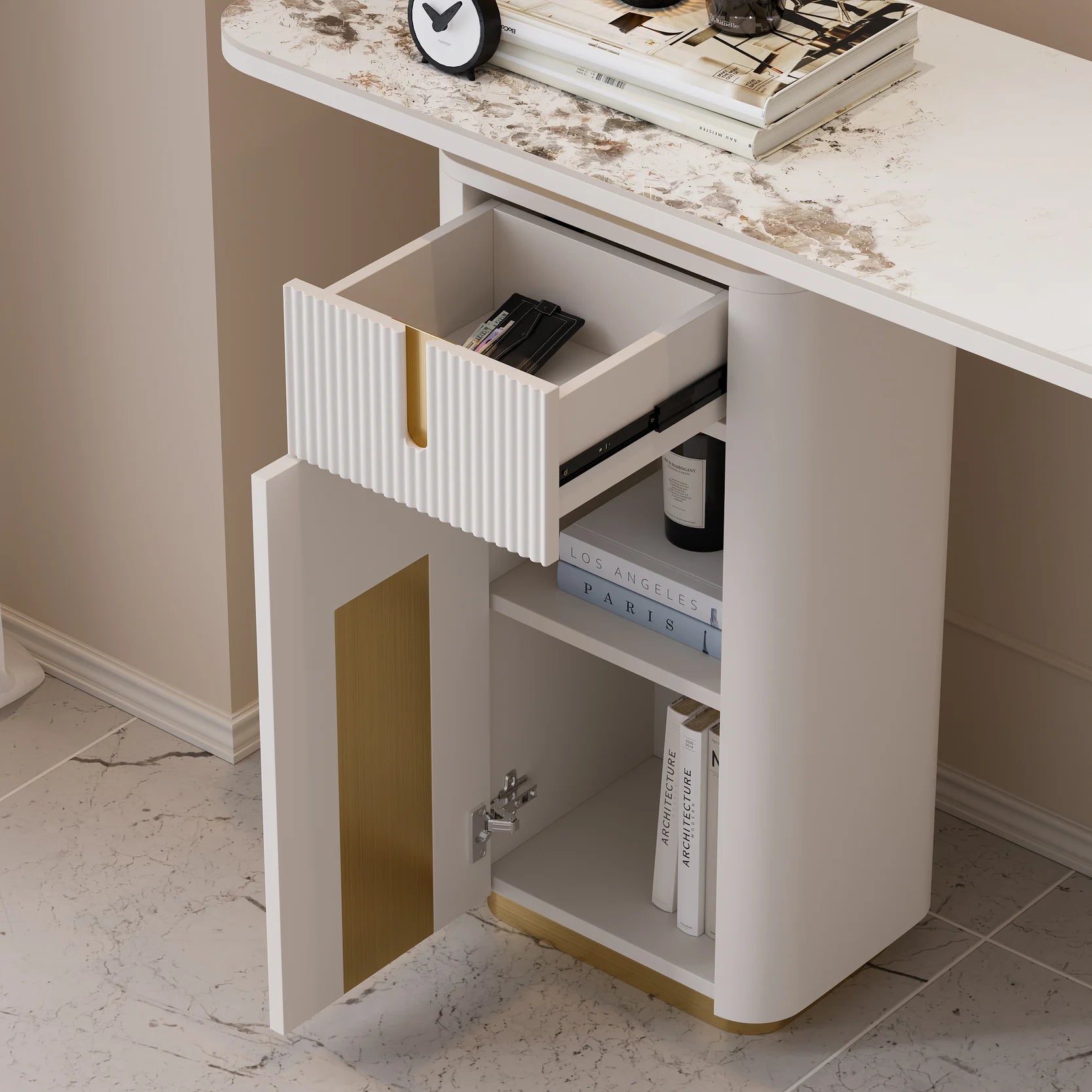 Modern Sintered Stone Top Console Table With Storage Entryway Table