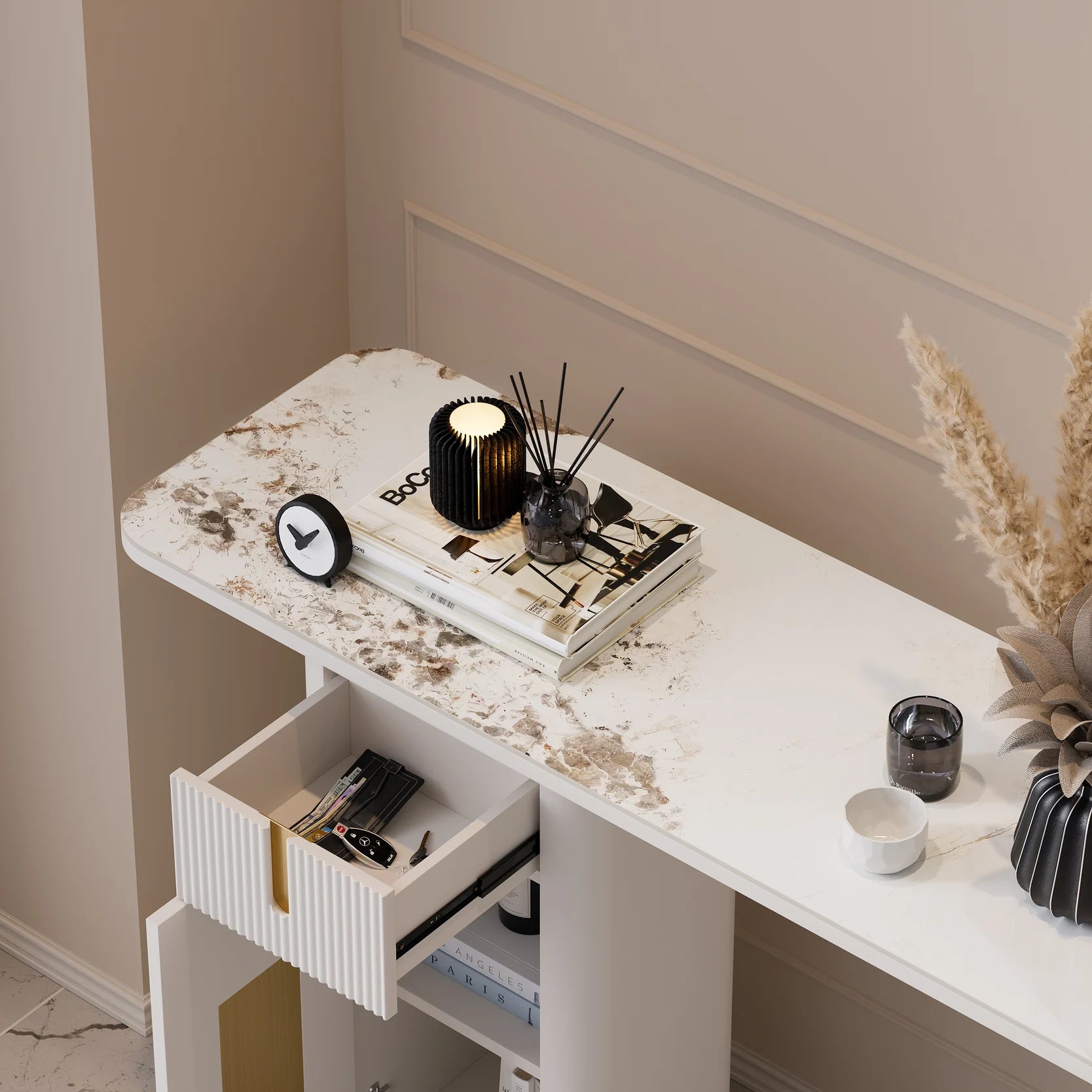 Modern Sintered Stone Top Console Table With Storage Entryway Table