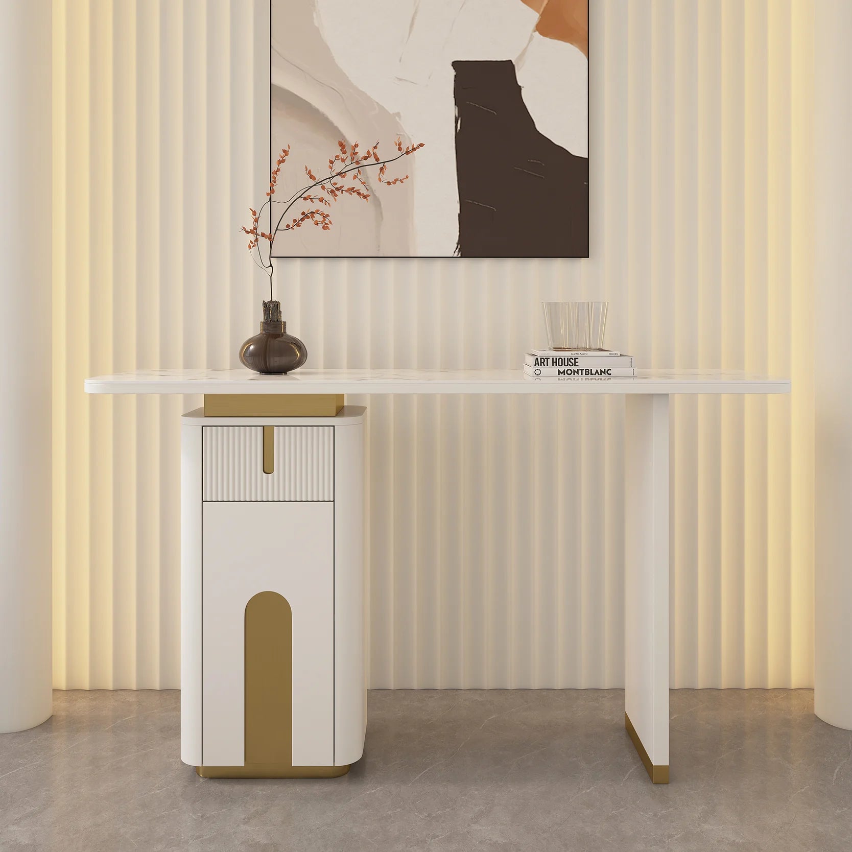 Modern Sintered Stone Top Console Table With Storage Entryway Table