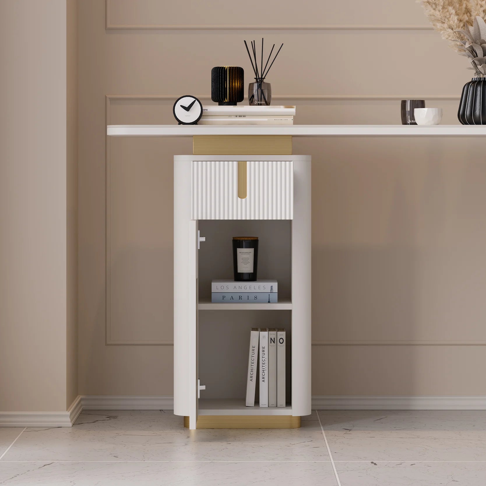 Modern Sintered Stone Top Console Table With Storage Entryway Table