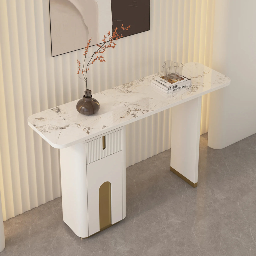 Modern Sintered Stone Top Console Table With Storage Entryway Table