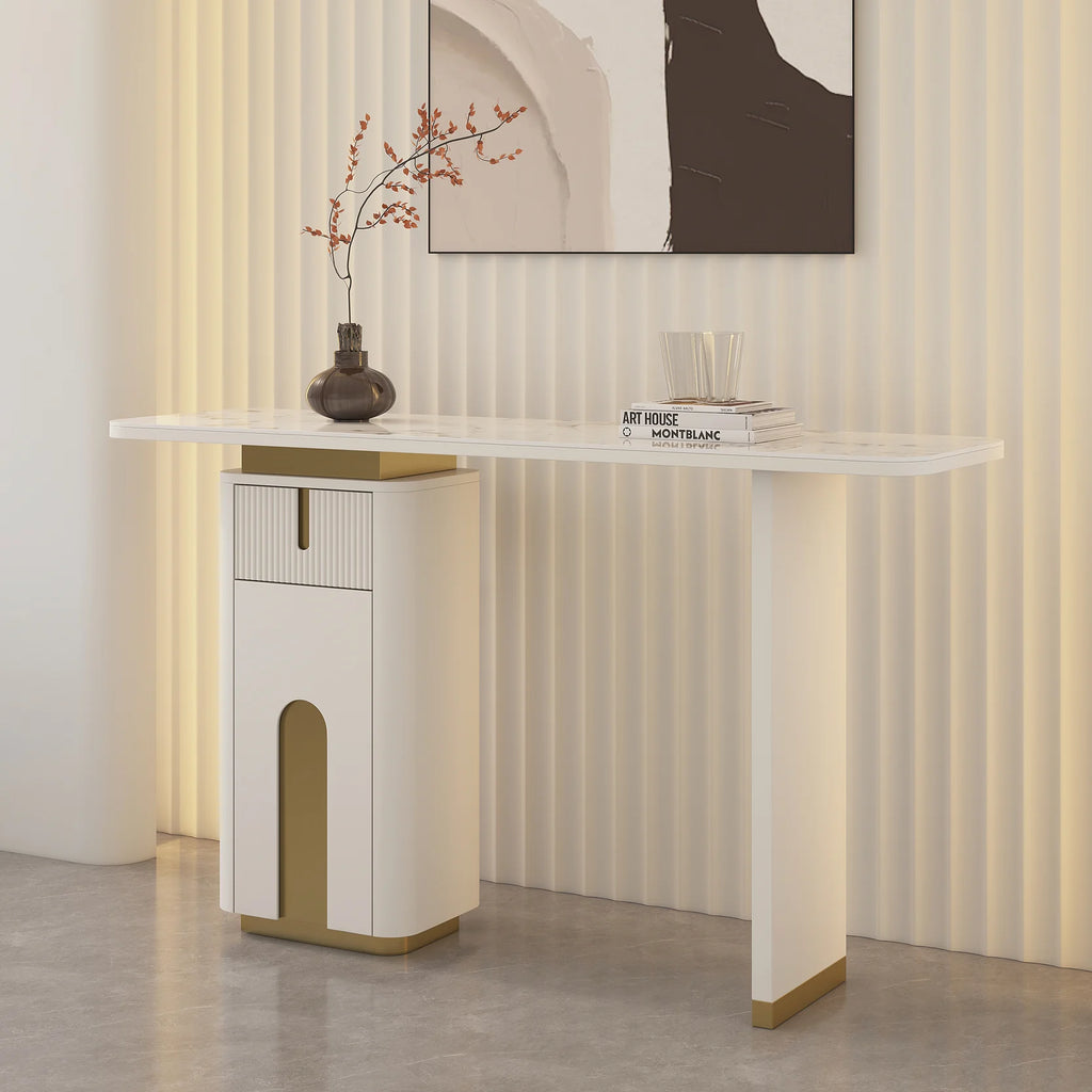 Modern Sintered Stone Top Console Table With Storage Entryway Table