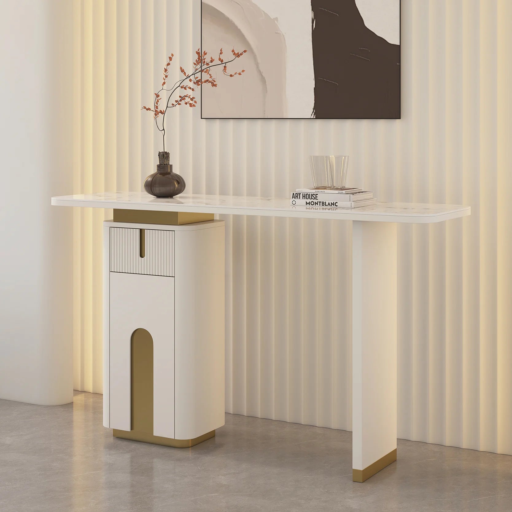 Modern Sintered Stone Top Console Table With Storage Entryway Table