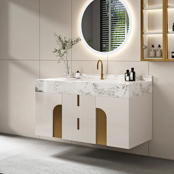 Modern Sintered Stone Bathroom Vanity Ceramic Single Sink Wall Mounted