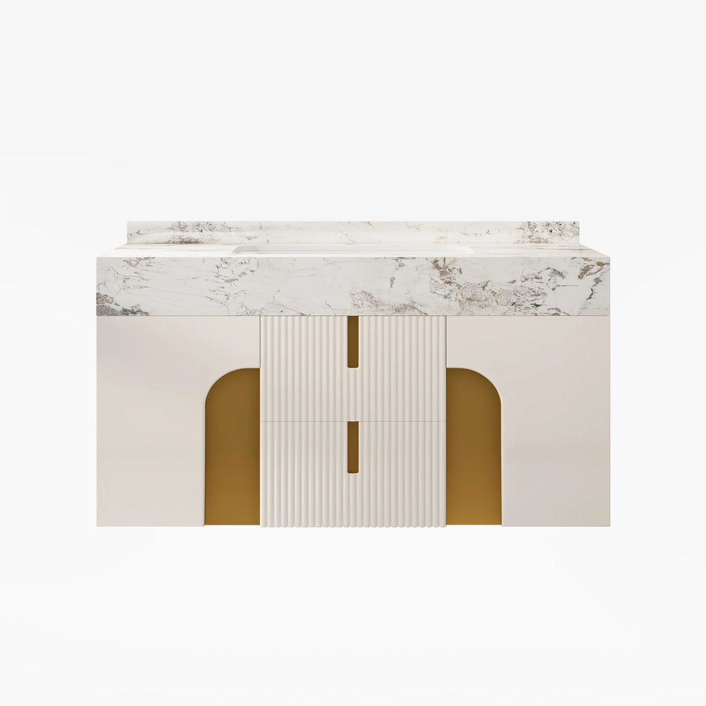 Modern Sintered Stone Bathroom Vanity Ceramic Single Sink Wall Mounted