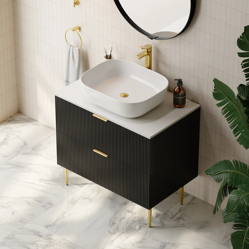 Black bathroom vanity with vessel sink hotsell