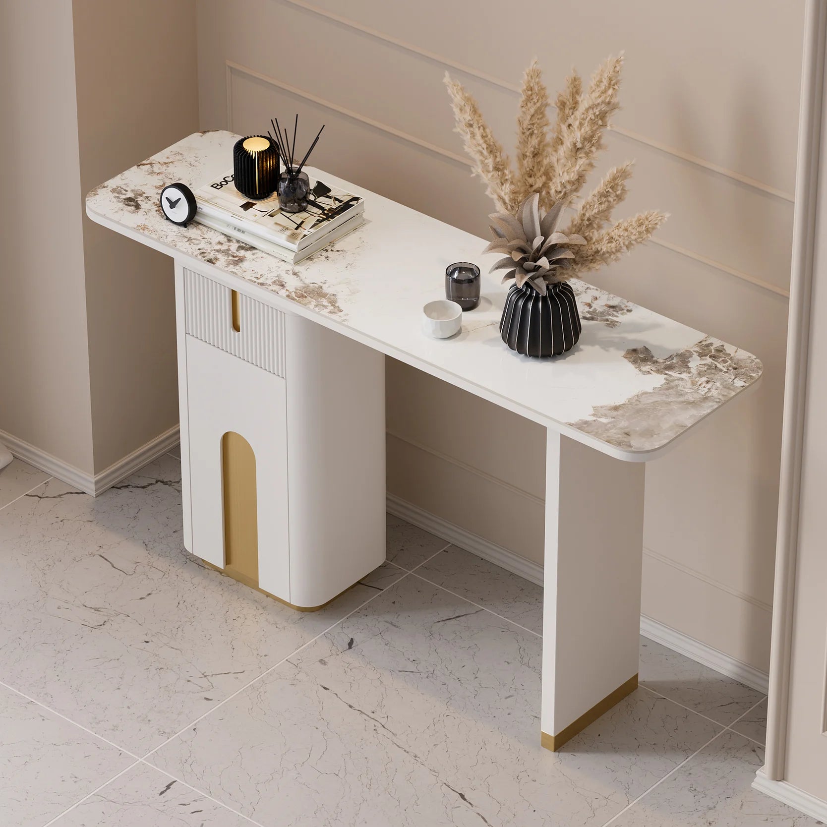Modern Sintered Stone Top Console Table With Storage Entryway Table